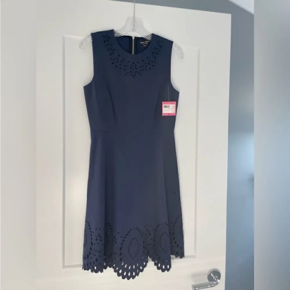Kate Spade ♠️ New York cutwork ponte sleeveless dress in SQUID INK NWT $248